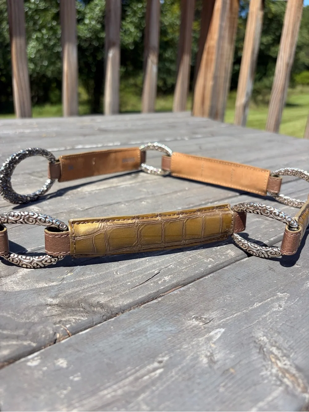 Vintage Brighton CHER B6019S Croc Embossed Stretch Belt Platinum Size 34